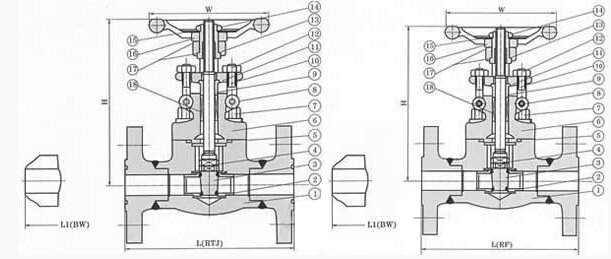 Z41H-150LB美標鑄鋼閘閥結(jié)構(gòu)圖